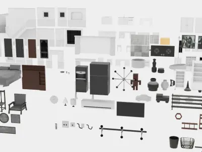 Modular asset modern house Low Poly PSX - LQ Low-poly 3D model