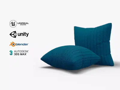 Knitted Blue Cushion with Chain Pattern Low-poly 3D model