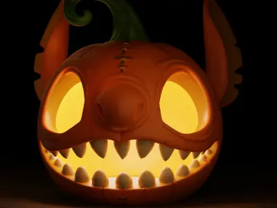 Stitch Carved Pumpkin and Candy Bowl 3D print model