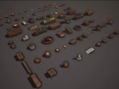 Medieval Props-Village Collection Low-poly 3D model