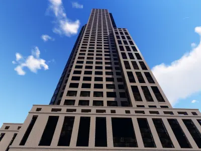 Tower - 5 tall building on field Low-poly 3D model