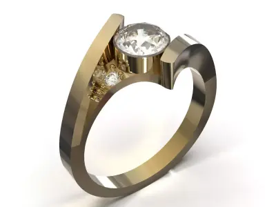 Solitaire STL 3D printable gold Ring Modern Bypass model sr0112 3D print model