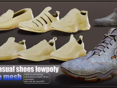 20 casual shoes lowpoly basemesh  Low-poly 3D model