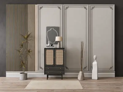 Sideboard with wall panel and flooring 21 3D model