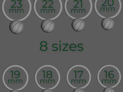 Basketball Ring 3D Printable Finger Ring in 8 Sizes 16 to 23 mm 3D print model