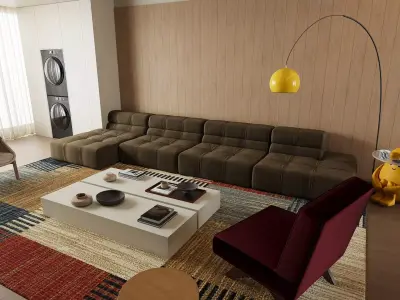 Modern Colorful Living Room with Modular Sofa and Dining Area 3D model