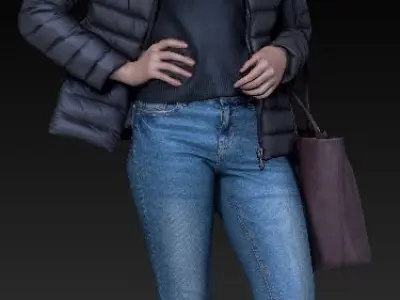 Woman with bag 52 Low-poly 3D model