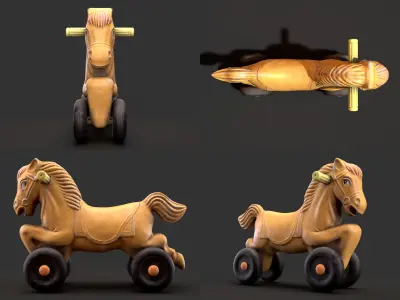 Wheel Horse Toy Low-poly 3D model 3D print model Low-poly 3D model