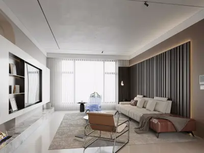 Modern living room dining room interior scenes 360 3D model