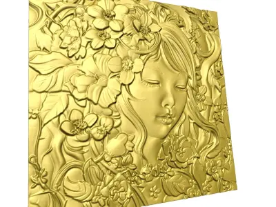 Japanese anime girl with flowers CNC 3D model 3D print model