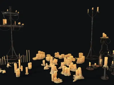 Large Candles Collection Low-poly 3D model