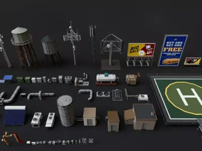 Realistic Exterior City Street Props Pack Collection Low-poly 3D model