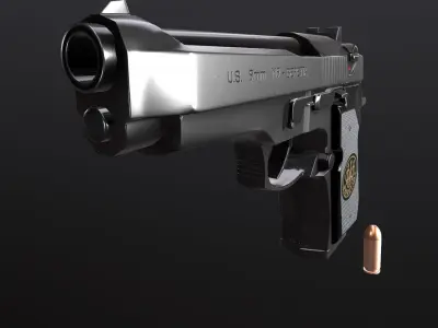 Beretta M9 and Bullet Low-poly 3D model