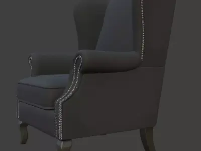 Classic Charcoal Wingback Armchair 3D model