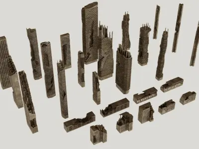Post Apocalyptic destroyed skyscrapers Pack 3D model