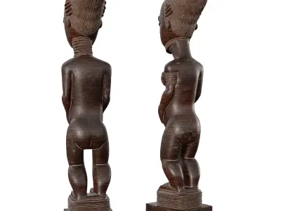 Wooden Tribal Couple Statue Set - African-Inspired Art 3D model
