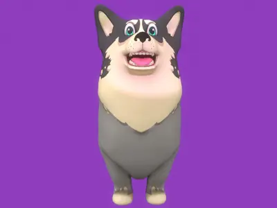 Animated Stylized Striped Grey Welsh Corgy  Low-poly 3D model