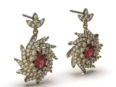 Luxury jewelry gemstone STL 3D earring model je0151 3D print model