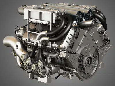Veyron W16 Turbocharger Engine - Transmission   2 in 1 3D Model Collection