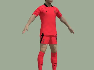 T-Pose rigged Lee Kang-In South Korean national jersey 3D model