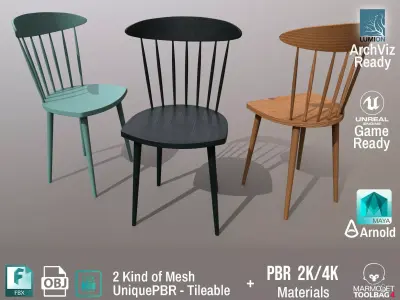  PBR Various Options Wooden Chairs Design - Lumion - UE4 Free low-poly 3D model