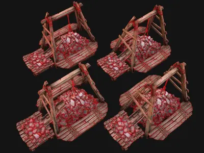 Medieval Quarry Mine with Crane Pack Low-poly 3D model