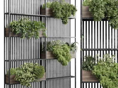 Stand metal shelf with wall plant - hanging plants balcony  Low-poly 3D model
