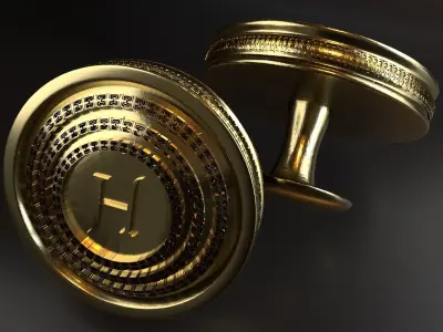 Luxury Cufflink with alphabet H 3D print model