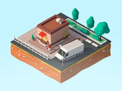 Cartoon Low Poly City Shop Building Low-poly 3D model