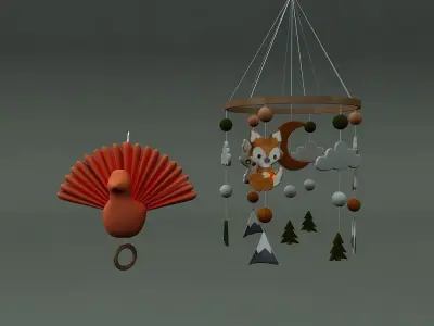 WOODLAND BOHO ANIMALS MOBILE 3D model