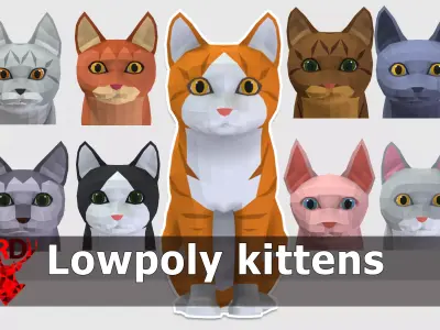 LowPoly Kittens Pack Low-poly 3D model