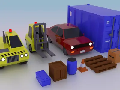 Low poly vehicles and props Free low-poly 3D model