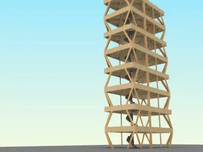 Middle-rise wooden building Low-poly 3D model