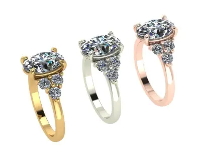 Oval and round multi stone diamond ring 3D print model