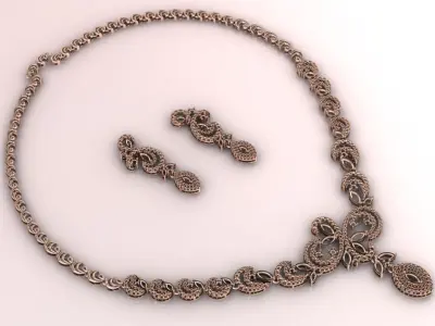 diamond necklace and earrings 3D print model