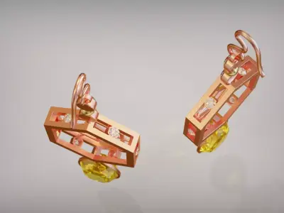 Diamond pear earrings pink rose gold fashion decor woman 3D print model