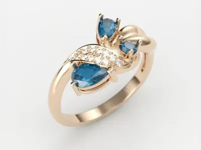 Design Women ring with gems and diamonds 3dm stl 3D print model 3D print model