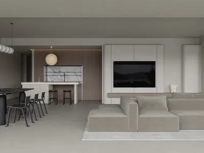 modern living room dining room interior scenes 05 3D model