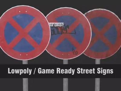 Lowpoly CITY TRAFFIC STREET SIGN No Stopping VR AR Games 3D PBR  Low-poly 3D model
