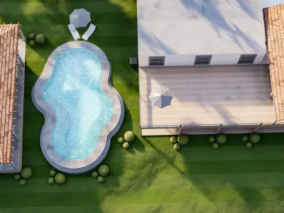 luxury water pool backyard design on contours 3d model 3D model