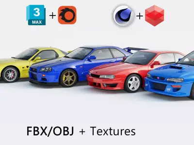 JDM Car Pack 1 WRX STI GT-R Silvia S14 RX-7 3D model