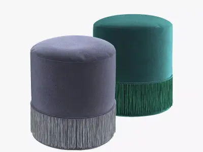 Teddy Velvet Ottoman in green grey  Low-poly 3D model