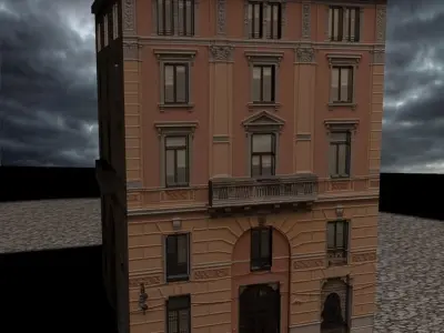 Building old in middle of storm Low-poly 3D model