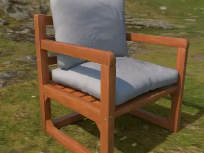 Armchair wooden chair with cushion Low-poly 3D model