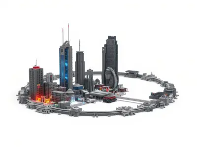 Cyberpunk Futuristic City Circular District Low-poly 3D model