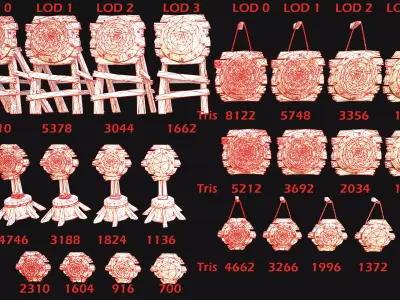 Medieval Wooden Target Dartboard Shooting Range Pack Low-poly 3D model