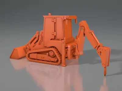 3d model of JCB-1CXT mini tractor with hydraulic hammer 3D print model