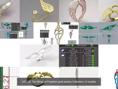 STL 3D The Wings of Freedom gold jewelry Collection 3D Model Pack