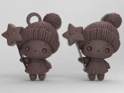 christmas little girl with star decor  3D print model