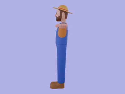 Stylized 3D Farmer Character - Cartoon Male in T-Pose 3D model